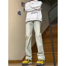 新因素虫洞牛仔裤刺绣补丁裤脚设计宽松直筒裤子男AM52002P45，男装牛仔裤，星座1013-5