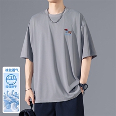 2025夏季新款港风无影墙大码冰丝刺绣T恤M-5XHT25465-特P25，男装T恤，电商A022