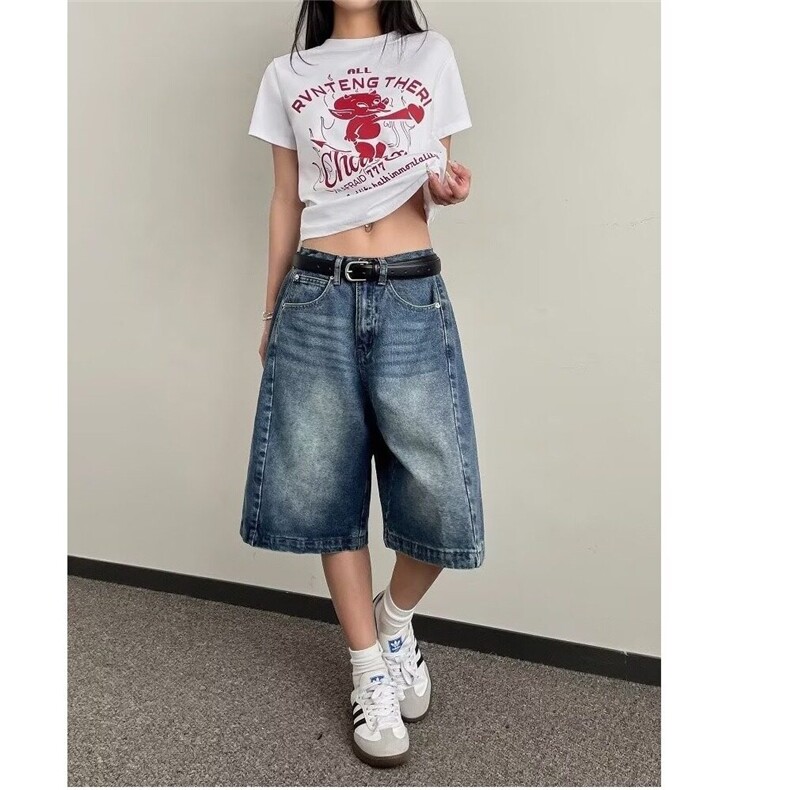 复古蓝牛仔裤女七分裤阔腿直筒7分中裤牛仔中裤潮男短裤DKA02-p38,男装牛仔裤,星座302B-2