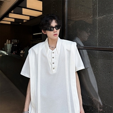 垫肩双层立体设计感扣子装饰潮男百搭休闲短T恤A071-T69-P48，男装T恤，电商A071