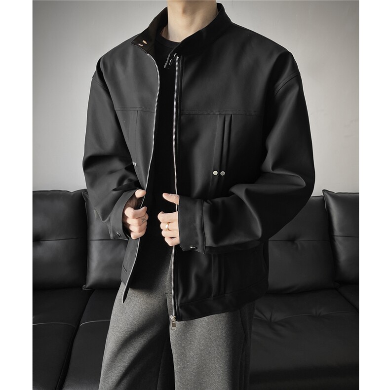 铆钉风琴折街头美式潮牌立领夹克情侣宽松百搭外套W375TP85控148，男装夹克，电商A170