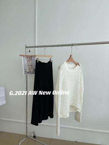 秋季新款领口拉链设计毛毛针织套头毛衣，女装针织衫/毛衣，G