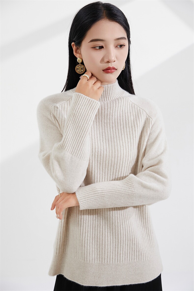 套头长袖纯色2024年秋季半高圆领时尚羊绒衫,女装羊绒衫,恒爱羊绒