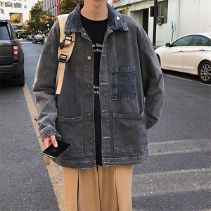 秋冬港风休闲街头运动风口袋班服牛仔衣夹克外套男装 W1377-P58图片