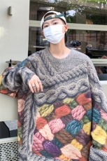 M6130/P75秋冬港风工艺立体印花针织衫外套毛衣男款式大码线衣男，男装针织衫/毛衣，电商A141