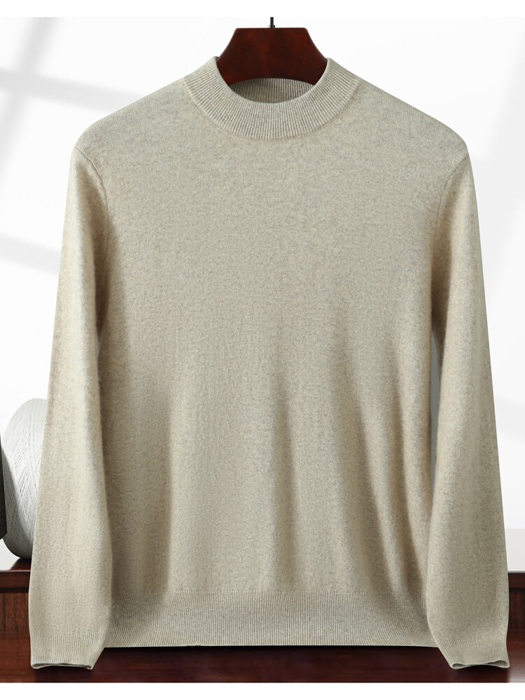 2025年秋季新款男士十二针针织半高领毛衣时尚通勤休闲，男装针织衫/毛衣，绒创羊绒