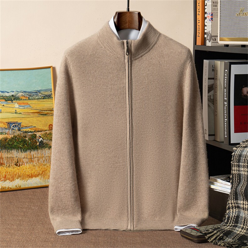 2025年秋季新款十二针元宝针拉链针织男士羊绒开衫时尚休闲通勤，男装羊绒开衫，星纬羊绒