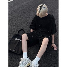 抖音得物超高品质支持退换230克宽松纯棉满天星亮片短袖T恤P17，男装T恤，电商A486