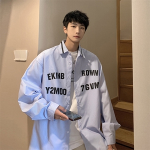 港风条纹长袖衬衫男大码情侣七分袖衬衫男长袖衬衣男CCS8018P45图片