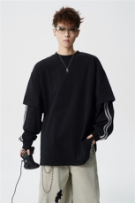 6XL-M假两件条纹长袖t恤男运动风百搭上衣CX3010-特P40，男装T恤，电商D206-1