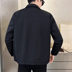 2025春秋季男士夹克韩版修身时尚翻领商务百搭装纯色休闲茄克上衣图片