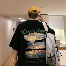 新款短袖t恤男女潮流印花感宽松半袖体恤衫男517A-2-T6631-P28，男装T恤，星座517A-2