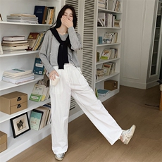 2025春装新款高腰显瘦直筒阔腿裤，女装休闲裤，欧米莱