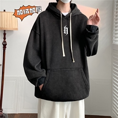 加绒新款港风宽松连帽套头卫衣X5672-常规P70控88-加绒P80控98，男装卫衣，电商A061-1