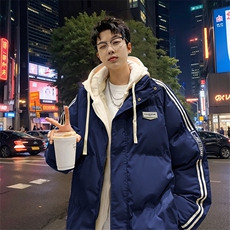 棉衣男冬季新款港风宽松港风假两件连帽学生棉服MY8882-P82，男装棉衣，星座214-3