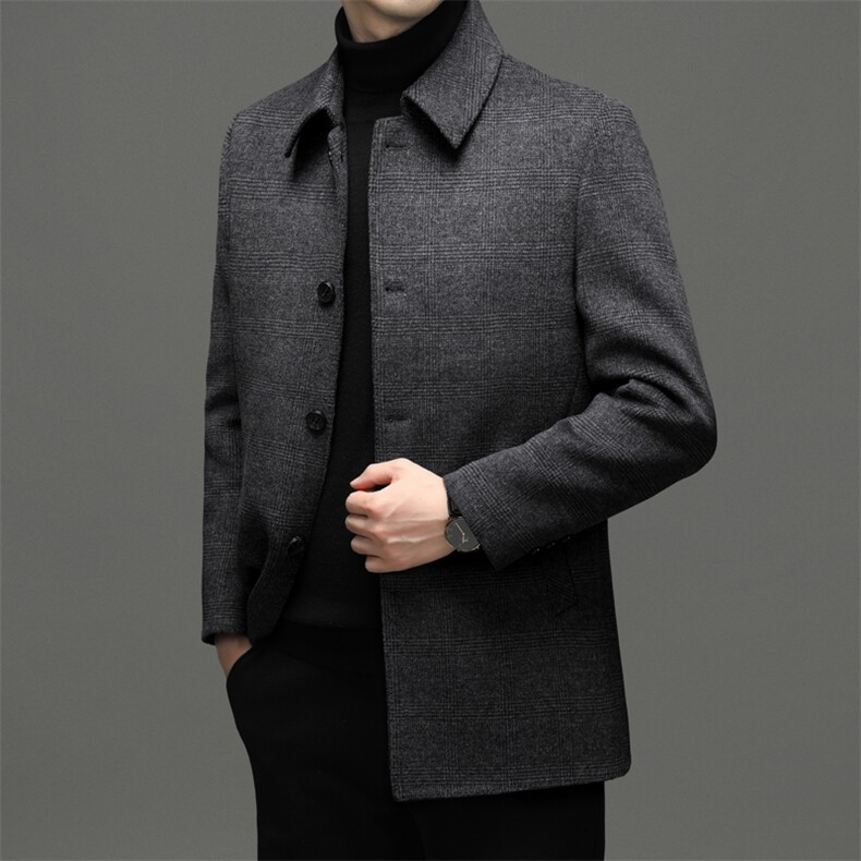 毛呢大衣男中长款冬季2023新款羊毛双面呢中年男士加厚保暖外套，男装毛呢大衣，电商B212（原钱塘6029）