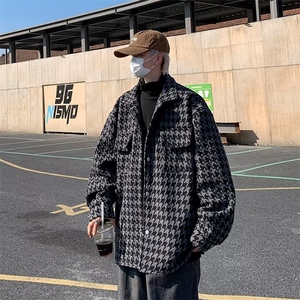 小香风千鸟格外套男秋冬季高级感翻领毛呢夹克上衣男生 JK81图片