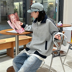 抖音得物高品质美式高街重磅结构设计拼接织带立领卫衣外套CM42，女装短外套，电商A486-1