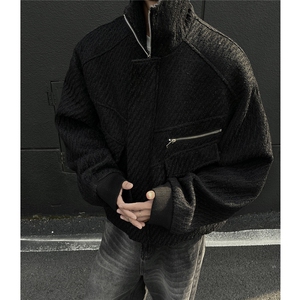 美式夹棉高领防风飞行服棉服潮系针织肌理纹加厚外套896p118