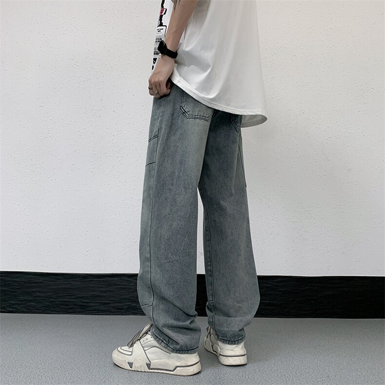 复古高街水洗牛仔男女裤2023新款潮牌宽松直筒百搭长裤N01460-P45,男装牛仔裤,星座308B-1