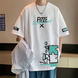 T812宽松短袖T恤男夏季2025新款半袖港风chic潮牌男生体恤衫,灰色牛仔裤搭配什么颜色短袖图片
