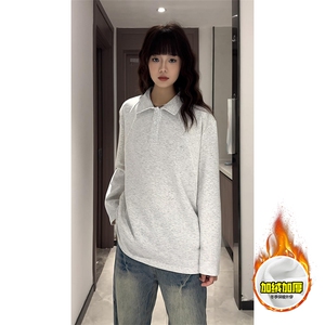 抖音得物高品质美式高街重磅曼巴棉结构螺纹拼接翻领卫衣长袖T恤图片