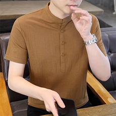 2025夏季棉麻透气清凉男士风盘扣短袖休闲T恤上衣XF9803-P50，男装T恤，星座1105-3