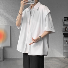 8XL-M假两件垂感冰丝短袖衬衫大码夏季凉感小众设计衬衣DC5003P55，男装衬衫，电商B238