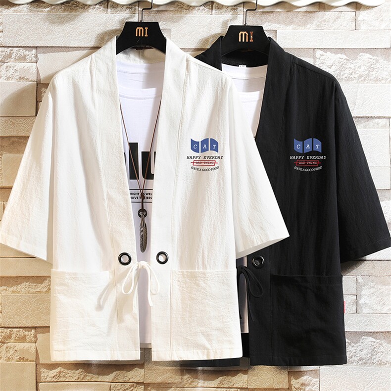 HF59014-P40风汉服男开衫外套七分袖道袍砖墙挂拍,男装民族服装,电商A040A