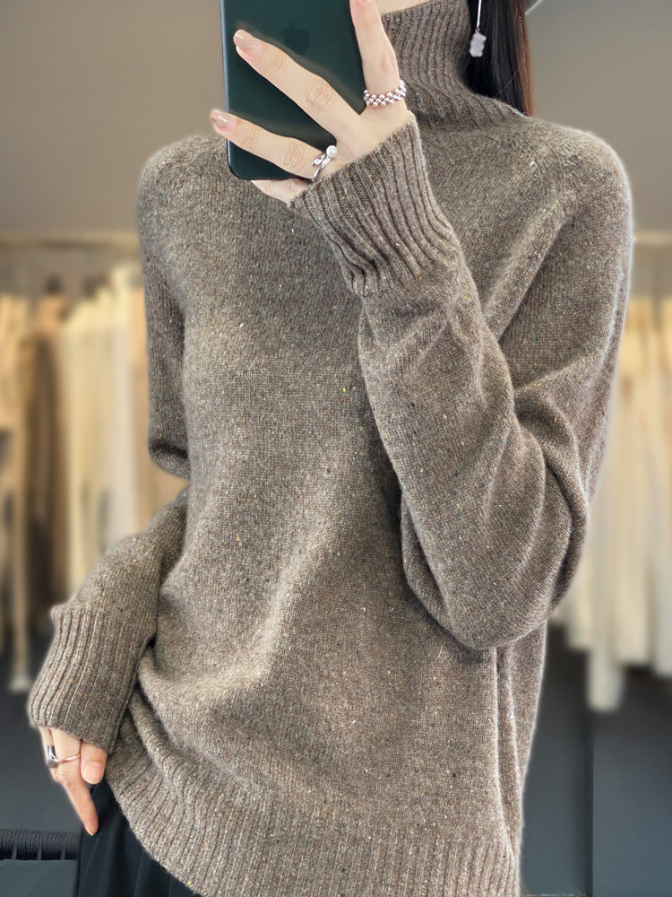 法式高端点子纱100%羊毛衫女堆堆领毛衣2026新款保暖打底针织衫,针织衫/毛衣,暖绒情旗舰店