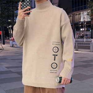 M18114-P45 加绒P65半高领毛衣男士大码针织衫男毛线衣男线衫图片