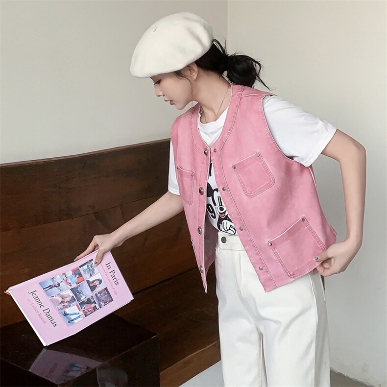 2024春装新款率性气质感多口袋皮马甲,女装皮衣,美拉德工厂直营店
