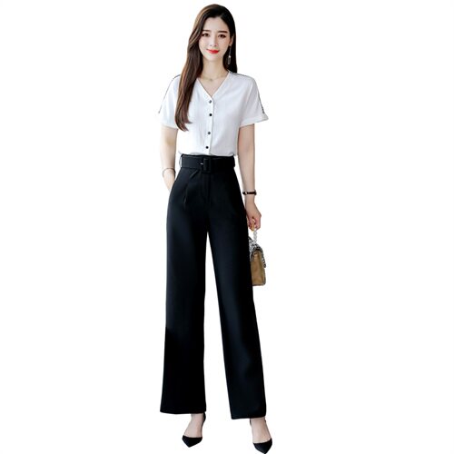 2021夏新款女装时尚休闲衬衫裤子套装女长裤阔腿裤洋气显瘦两件套,女装套装/套裙,星宇服饰