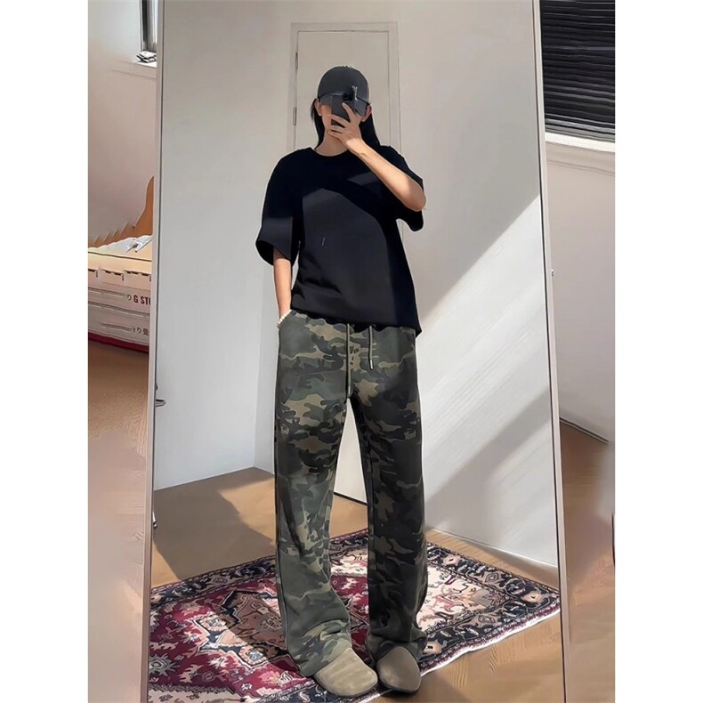 美式覆古迷彩弯刀卫裤男女款秋季街舞穿搭裤子直筒运动长裤XM994,男装休闲裤,星座208-5