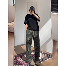 美式覆古迷彩弯刀卫裤男女款秋季街舞穿搭裤子直筒运动长裤XM994，男装休闲裤，星座208-5