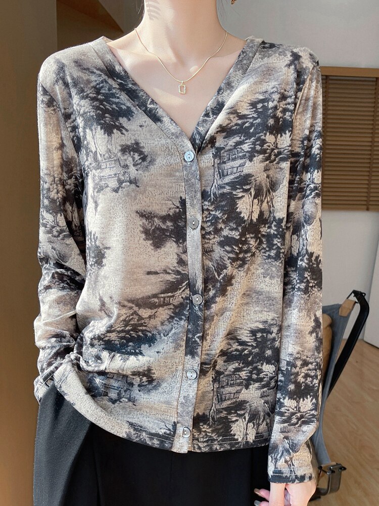 夏季轻薄开衫薄款外套长袖披肩空调防晒宽松女针织衫V领毛衫,针织衫/毛衣,绒宛羊绒