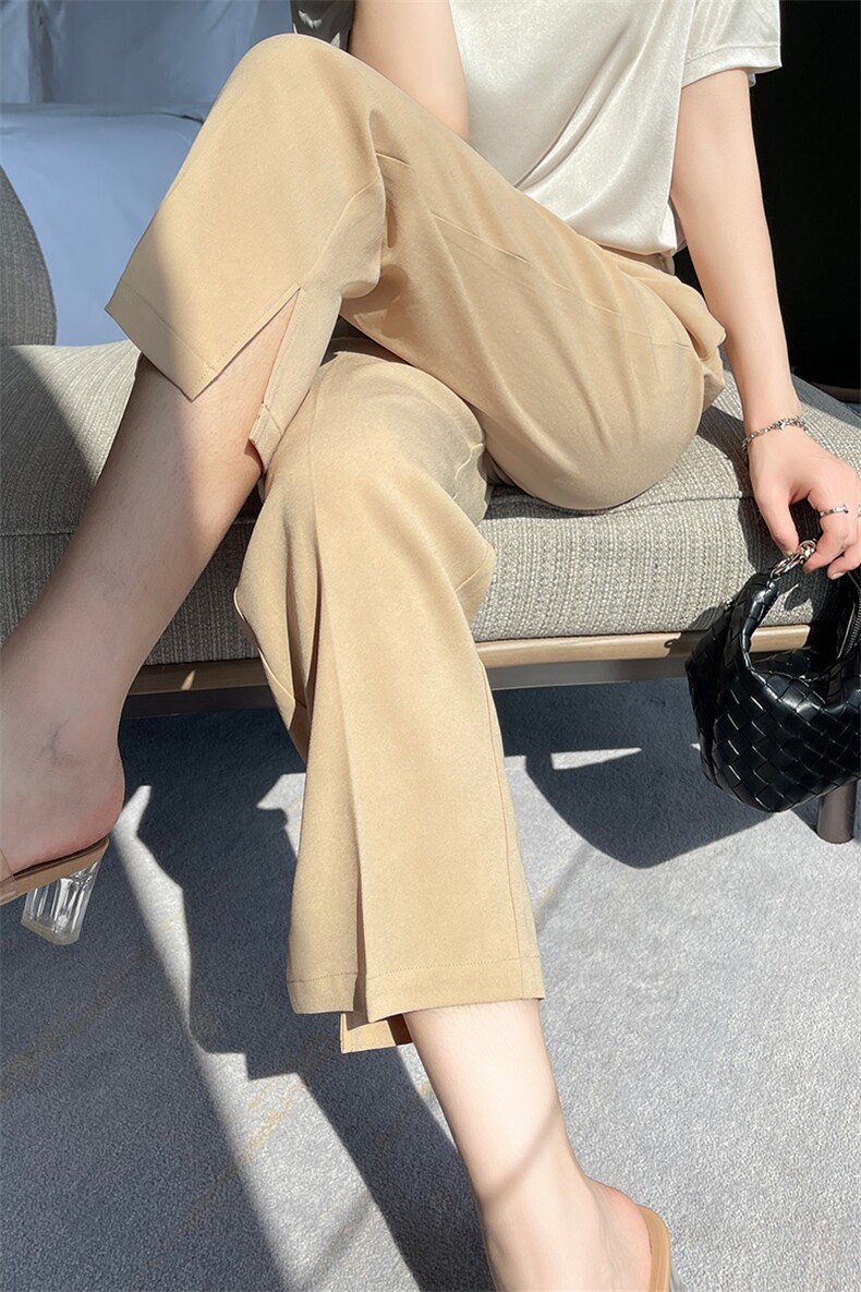 裤子2025夏季新款高腰直筒休闲裤显瘦七分哈伦小脚裤,女装休闲裤,高粱穗羊绒