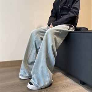 美式高街宽松微喇牛仔裤男 潮牌简约休闲裤N5090-P46图片