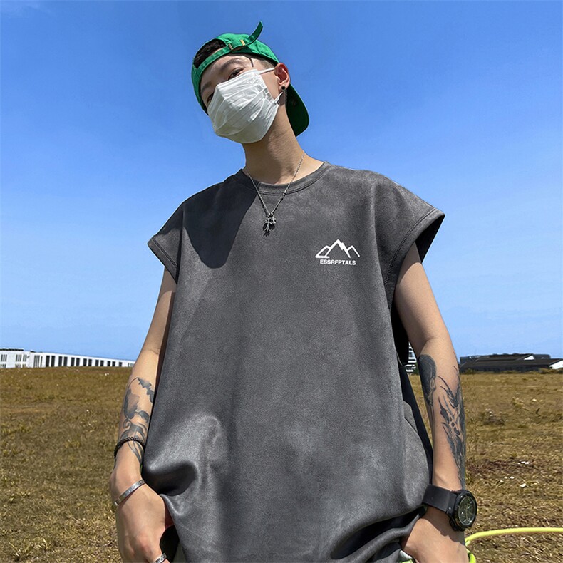量大优供视频得物直播品220克夏季麂皮绒背心无袖T恤BJ199,男装T恤,电商A486