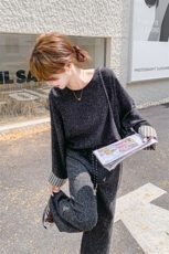 韩版休闲高级感卫衣套装女2025春秋季新款显瘦上衣阔腿长裤两件套，女装套装/套裙，2C029