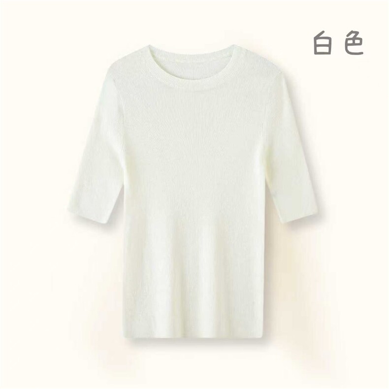 2025年秋季套头半袖圆领时尚百搭通勤简约休闲，女装针织衫/毛衣，万禾羊绒