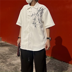 风衬衫男短袖港风潮流刺绣夏季2024痞子ins宽松外套CY814-P36，男装衬衫，星座412-3
