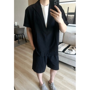 老钱风穿搭短袖短裤套装男夏季轻薄休闲假两件衬衫一整套 TZ18图片