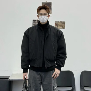 抖音得物 美式潮休闲夹克春季立领纯色复古工装加厚棉服外套MF01图片