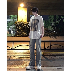 欧美hiphop街头破洞牛仔裤直筒微喇叭修身vibe美式乞丐裤潮牌，男装牛仔裤，星座310A-4