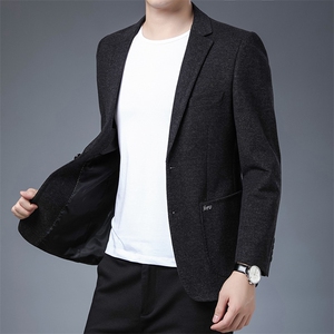 2023秋季新款商务休闲西服中年男士宽松免烫纯色爸爸装外套上衣图片