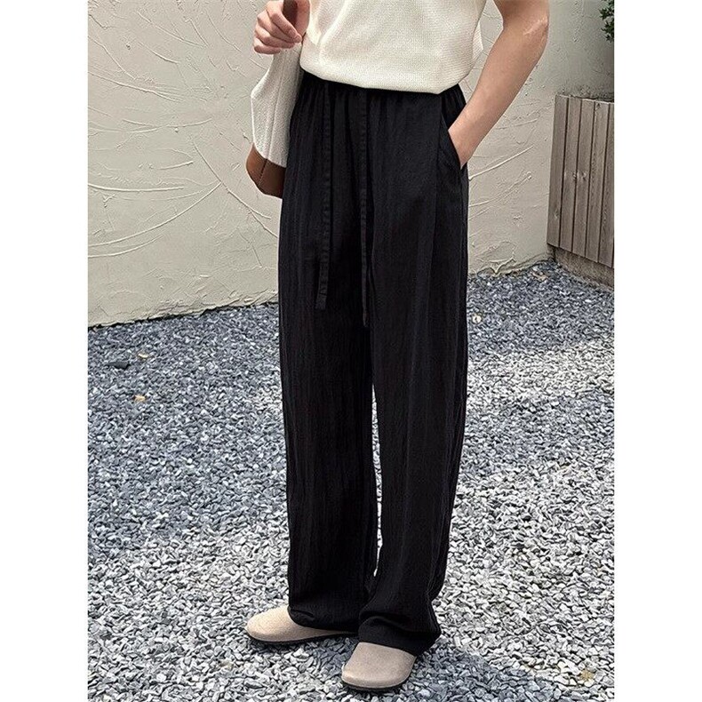 【现货量大价优】亚麻凉感休闲西裤复古宽松直筒阔腿裤K08002P50,男装西裤,星座1004（原星座815-3）