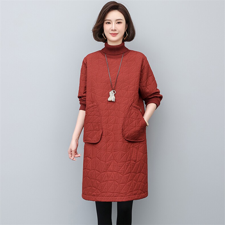 2022年冬季新款连衣裙女中长款加绒加厚妈妈大码宽松,女装连衣裙,忆绮罗