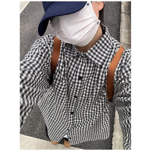 夏日韩版格子蓝色衬衫宽松衬衣宽松显瘦防晒开衫垂感外套 C2266图片