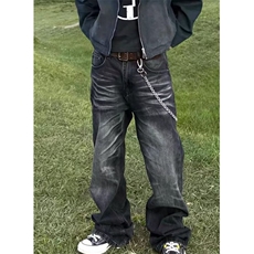 直筒裤街头潮牌复古新款水洗长裤子灰黑色牛仔裤男款N8427，男装牛仔裤，星座1116A（原606A-3）